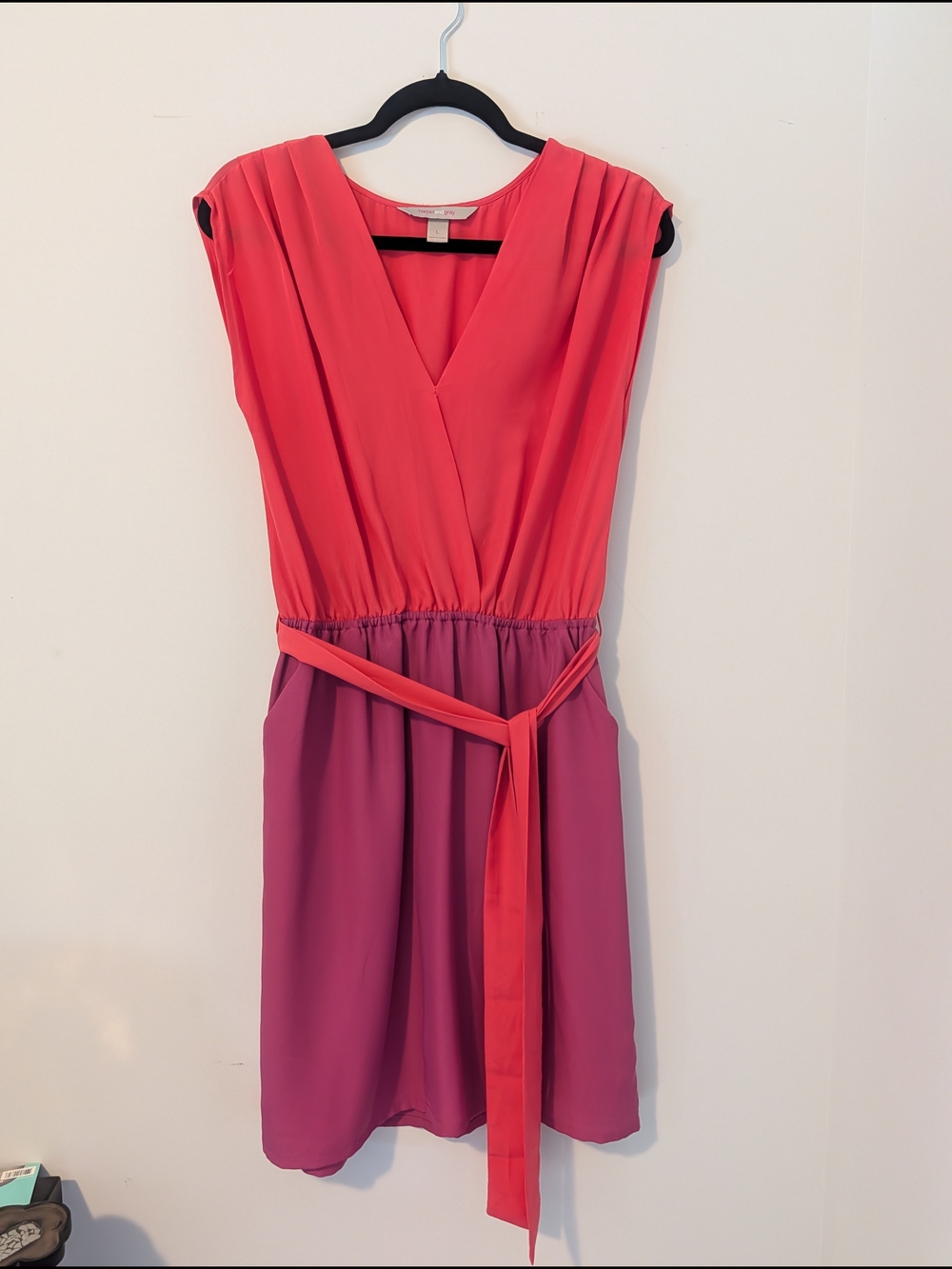 Women’s Two-Tone Pink Midi Dress with Self-Tie Belt